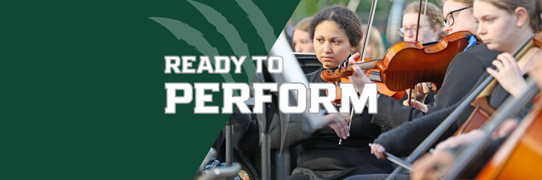 Orchestra Playing music, text that reads ready to perform